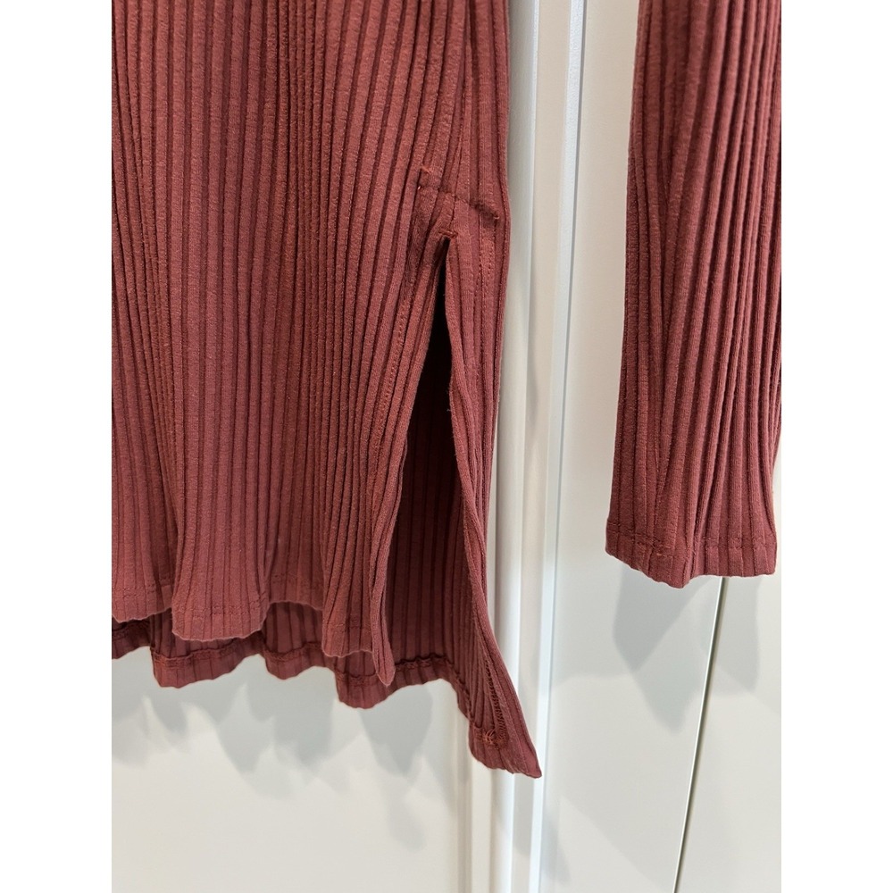 Eileen Fisher Rib Knit Stretch Tunic Top Rust Brown Minimalist Quiet Luxury - Picture 2 of 6